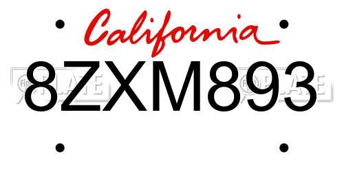 8ZXM893 California License Plate