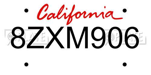 8ZXM906 California License Plate
