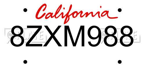 8ZXM988 California License Plate
