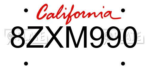 8ZXM990 California License Plate