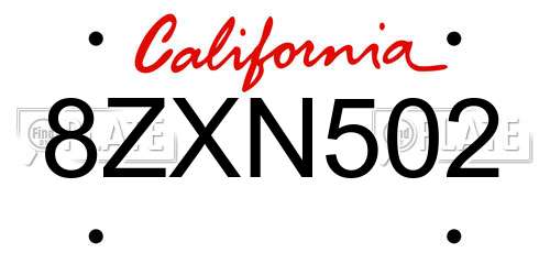 8ZXN502 California License Plate