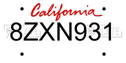 8ZXN931 California License Plate