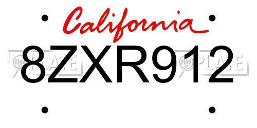 8ZXR912 California License Plate