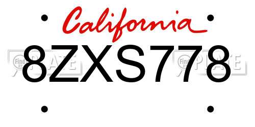 8ZXS778 California License Plate