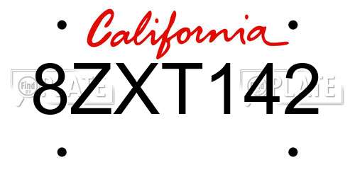8ZXT142 California License Plate