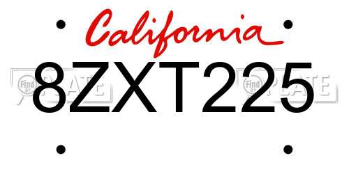 8ZXT225 California License Plate