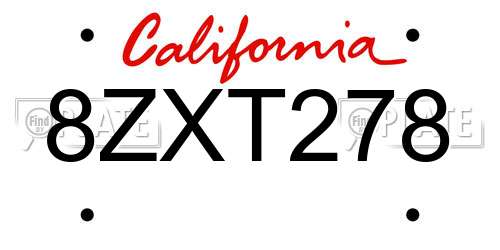 8ZXT278 California License Plate