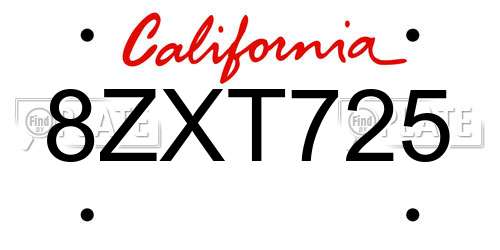 8ZXT725 California License Plate