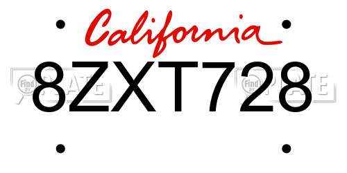 8ZXT728 California License Plate