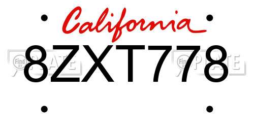 8ZXT778 California License Plate