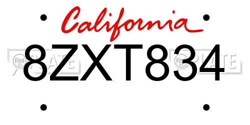 8ZXT834 California License Plate