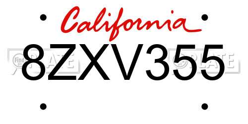 8ZXV355 California License Plate