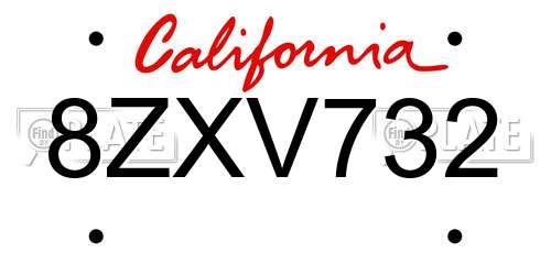 8ZXV732 California License Plate