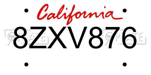 8ZXV876 California License Plate