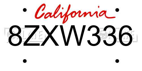 8ZXW336 California License Plate