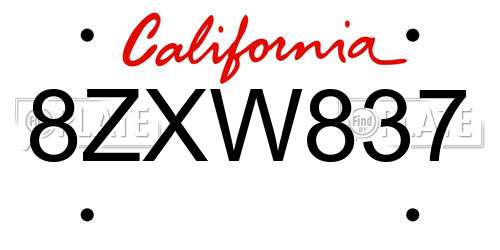 8ZXW837 California License Plate