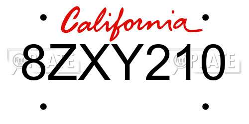 8ZXY210 California License Plate