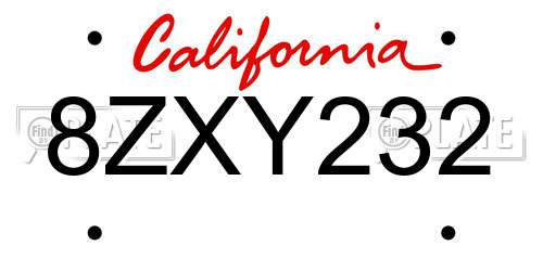 8ZXY232 California License Plate