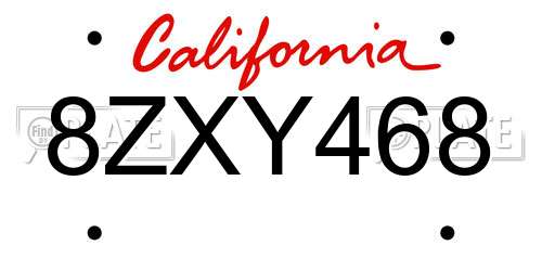 8ZXY468 California License Plate