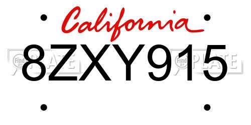 8ZXY915 California License Plate