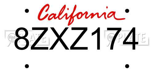 8ZXZ174 California License Plate