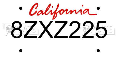 8ZXZ225 California License Plate