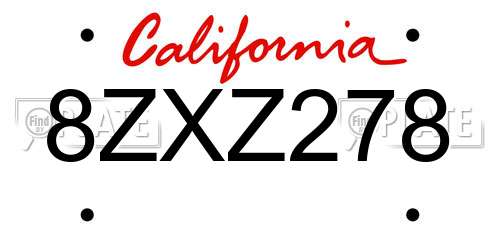 8ZXZ278 California License Plate