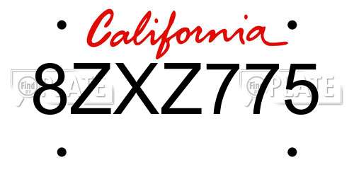 8ZXZ775 California License Plate