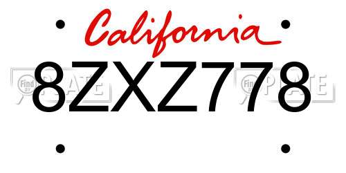 8ZXZ778 California License Plate