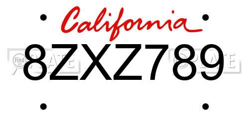 8ZXZ789 California License Plate