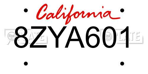 8ZYA601 California License Plate