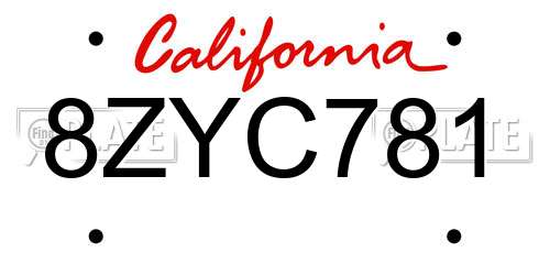8ZYC781 California License Plate