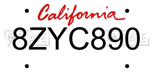 8ZYC890 California License Plate