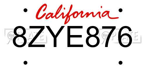 8ZYE876 California License Plate