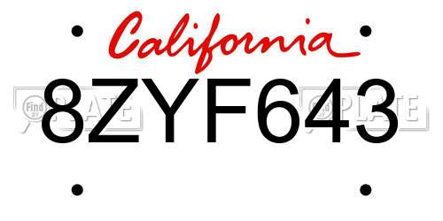 8ZYF643 California License Plate