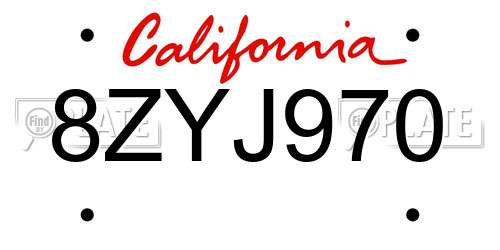 8ZYJ970 California License Plate