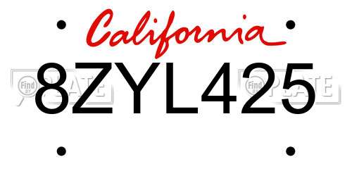 8ZYL425 California License Plate