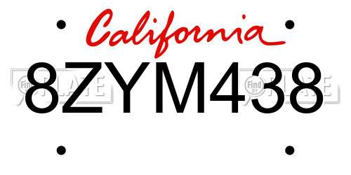 8ZYM438 California License Plate