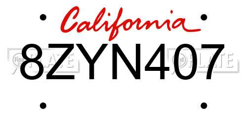 8ZYN407 California License Plate
