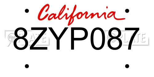 8ZYP087 California License Plate
