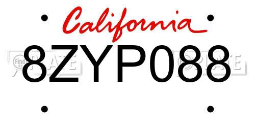 8ZYP088 California License Plate