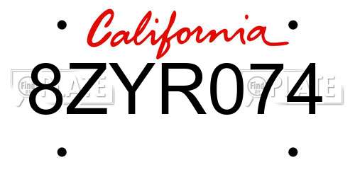 8ZYR074 California License Plate