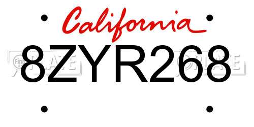 8ZYR268 California License Plate
