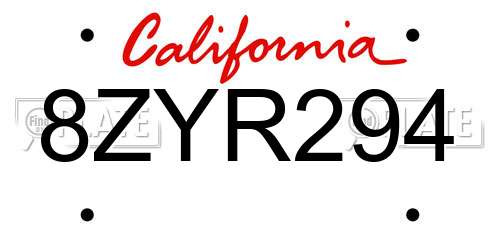 8ZYR294 California License Plate