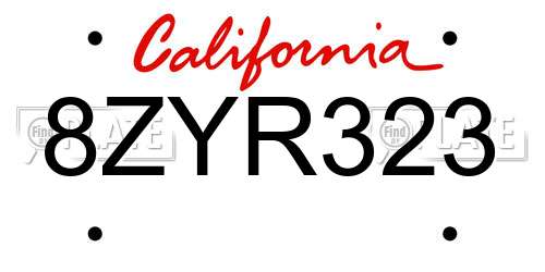 8ZYR323 California License Plate