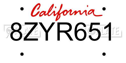 8ZYR651 California License Plate