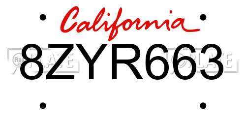 8ZYR663 California License Plate