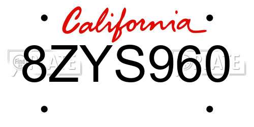 8ZYS960 California License Plate