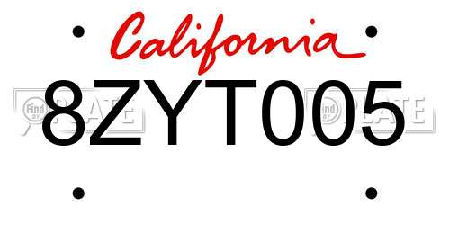 8ZYT005 California License Plate