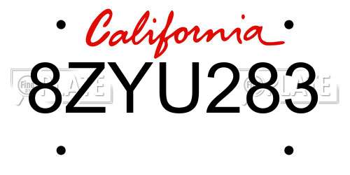 8ZYU283 California License Plate